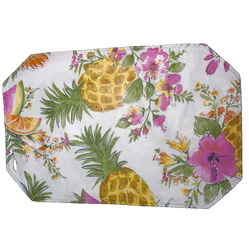 Pineapple Vinyl Placemats Set of 4 Indoor Outdoor Floral Beach Reversible 12x18